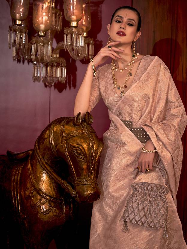 Pink Stylish Party Wear Saree with Unstitched Blouse Piece