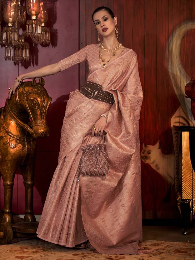 Pink Stylish Party Wear Saree with Unstitched Blouse Piece