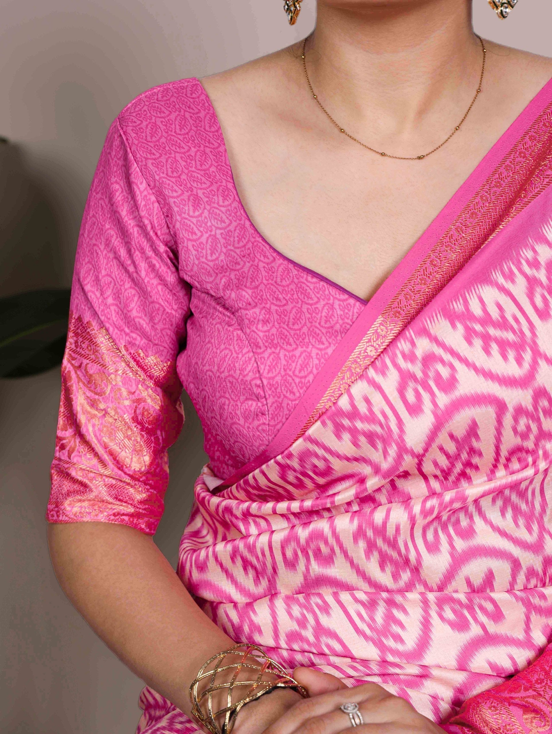 Pink Tasar Silk Printed Saree