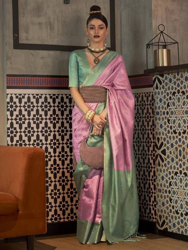 Pink Traditional Woven Kanjivaram Silk Blend Saree – Elegant & Versatile for All Occasions