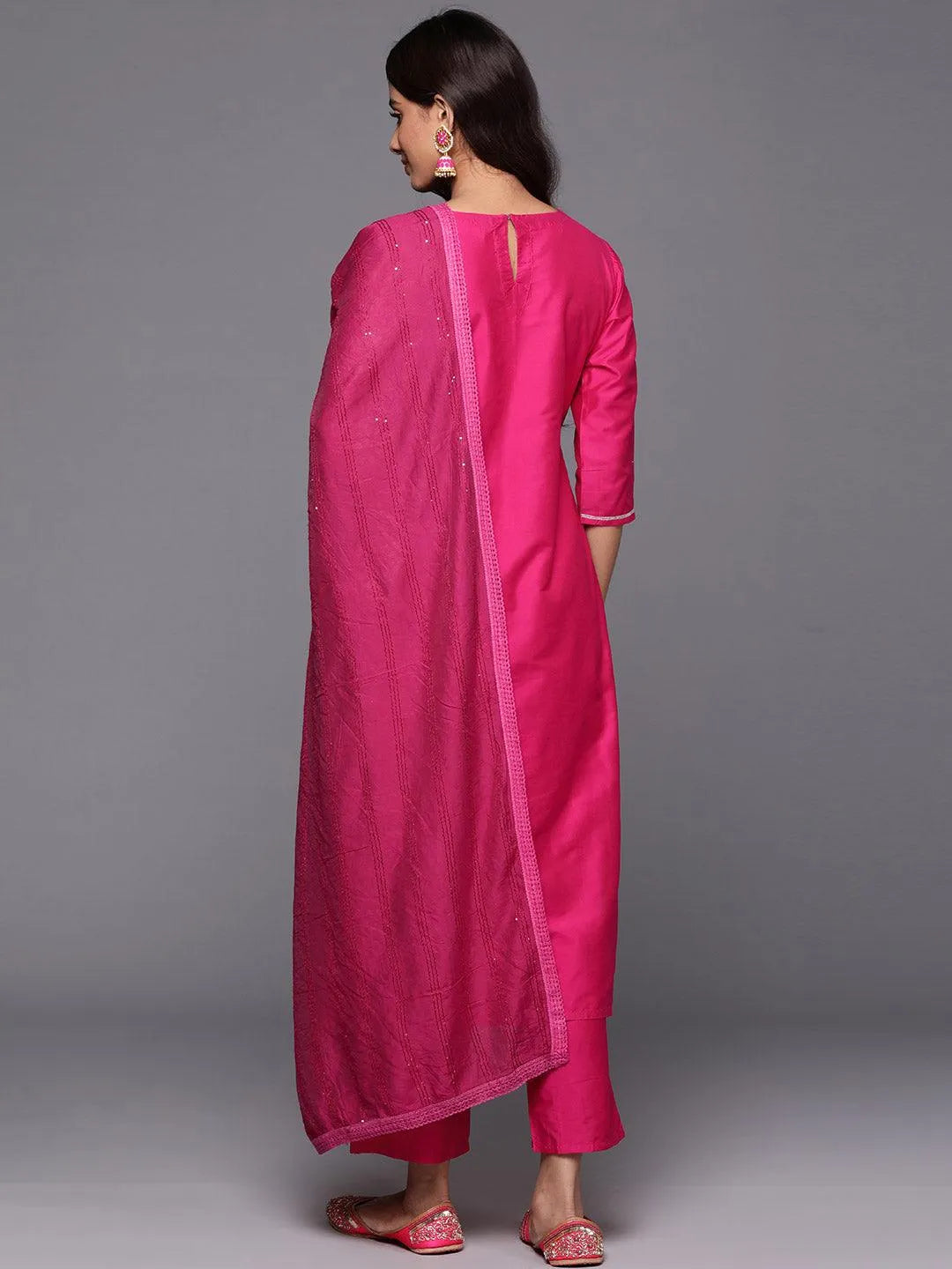 Anouk Pink Yoke Design Silk Blend Straight Suit With Dupatta