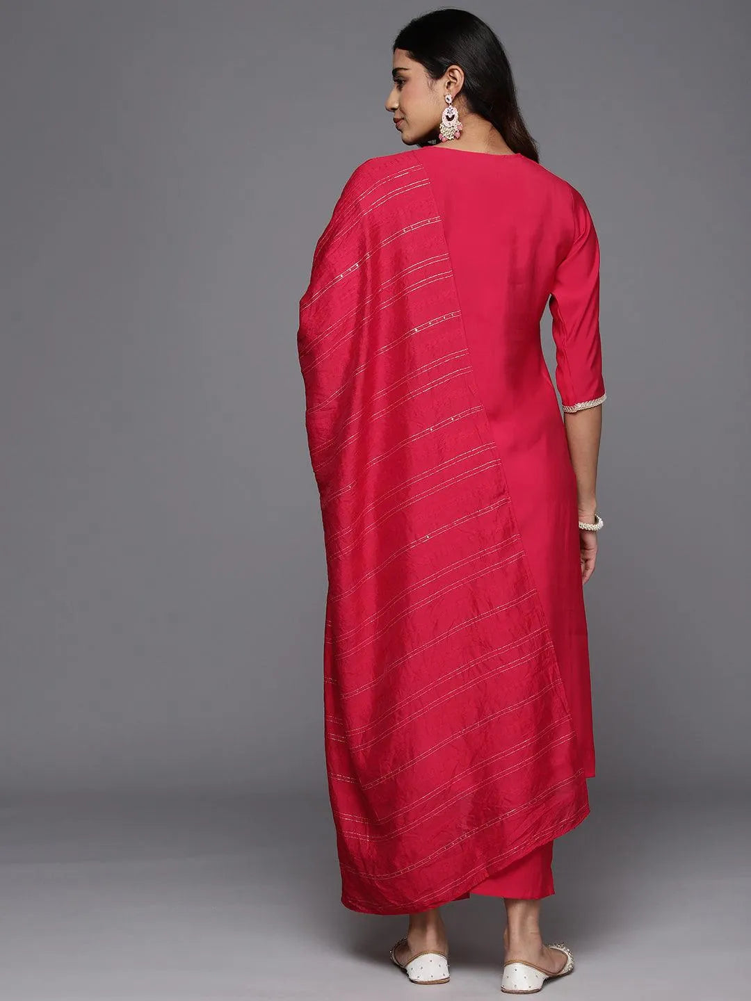Anouk Pink Yoke Design Silk Blend Straight Suit With Dupatta