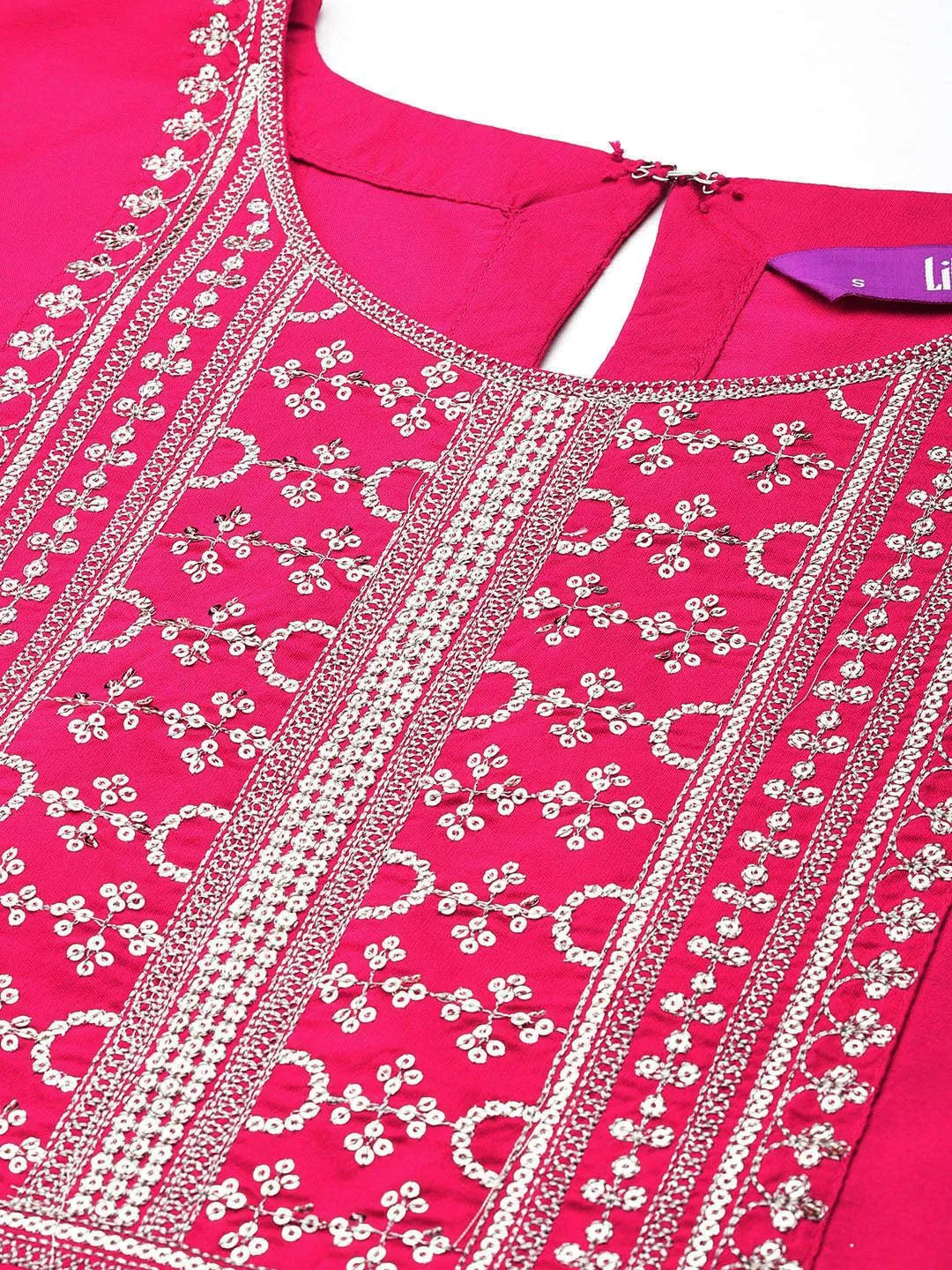 Anouk Pink Yoke Design Silk Blend Straight Suit With Dupatta