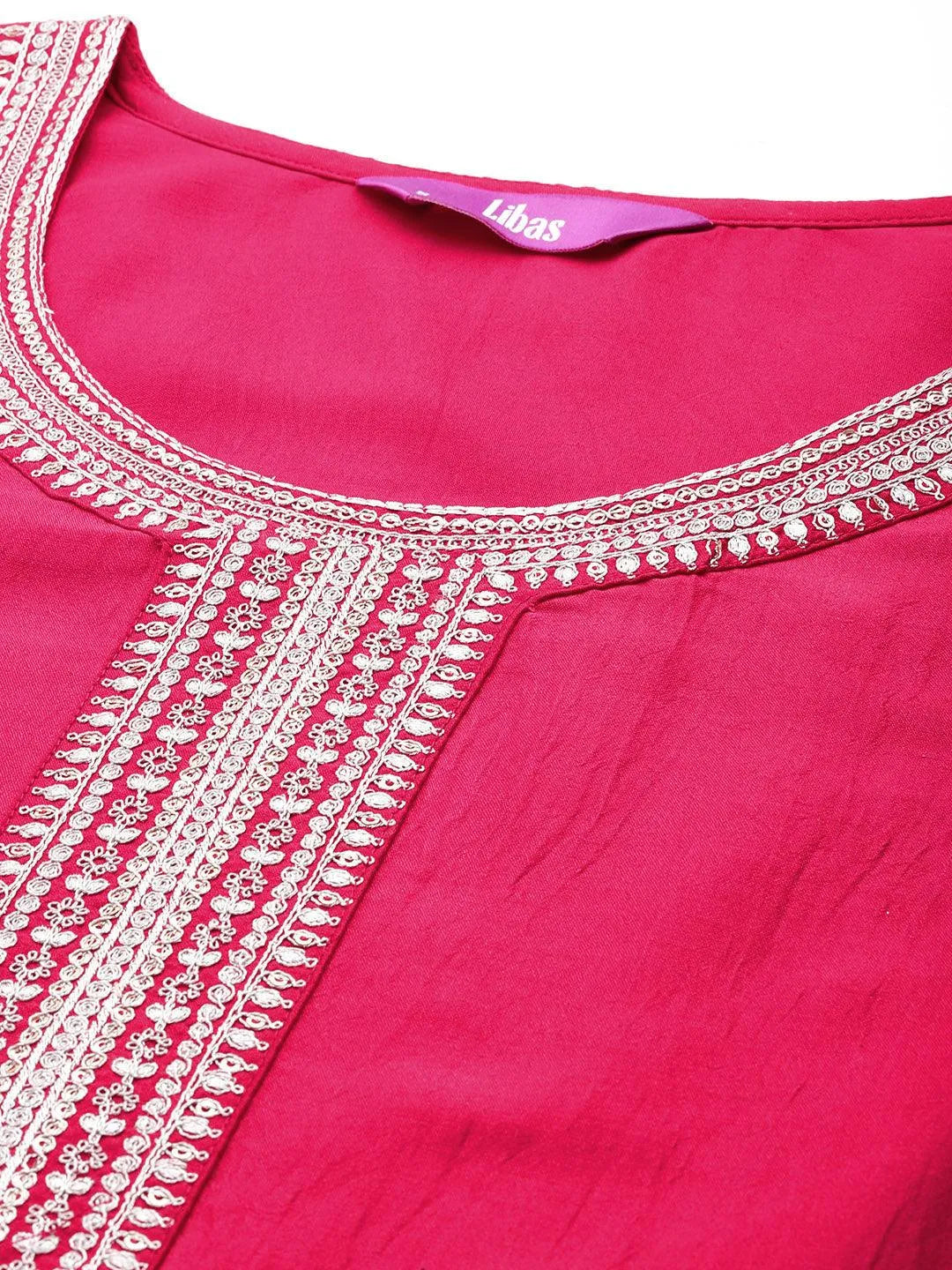 Anouk Pink Yoke Design Silk Blend Straight Suit With Dupatta