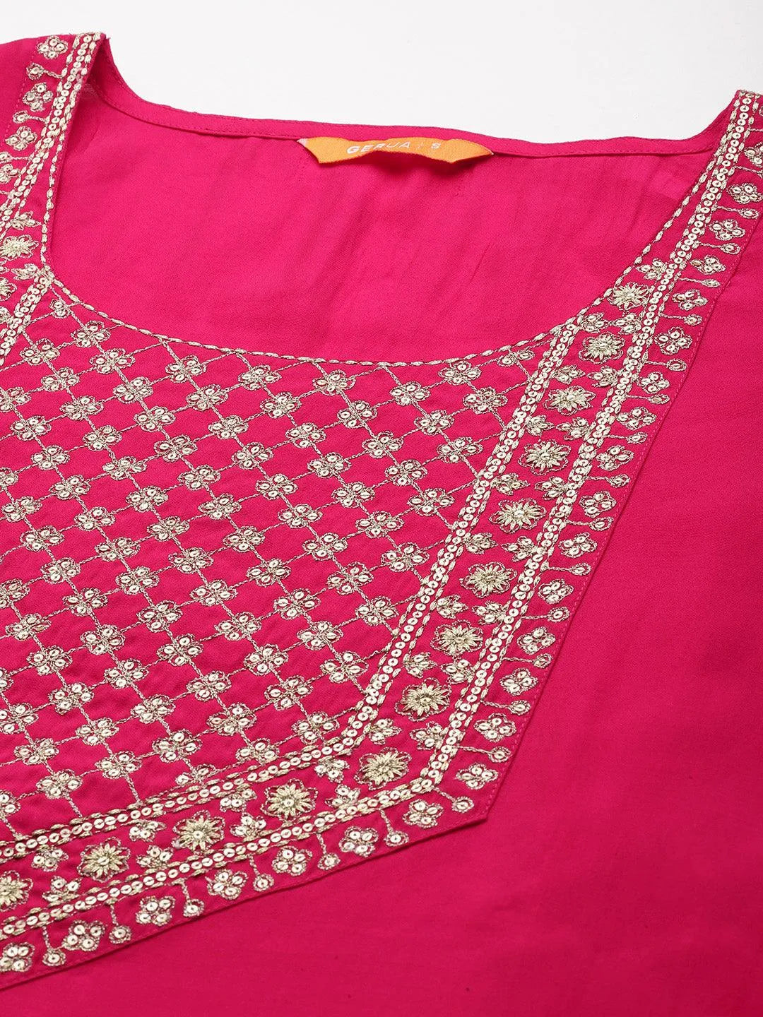 Anouk Pink Yoke Design Silk Blend Straight Suit With Dupatta