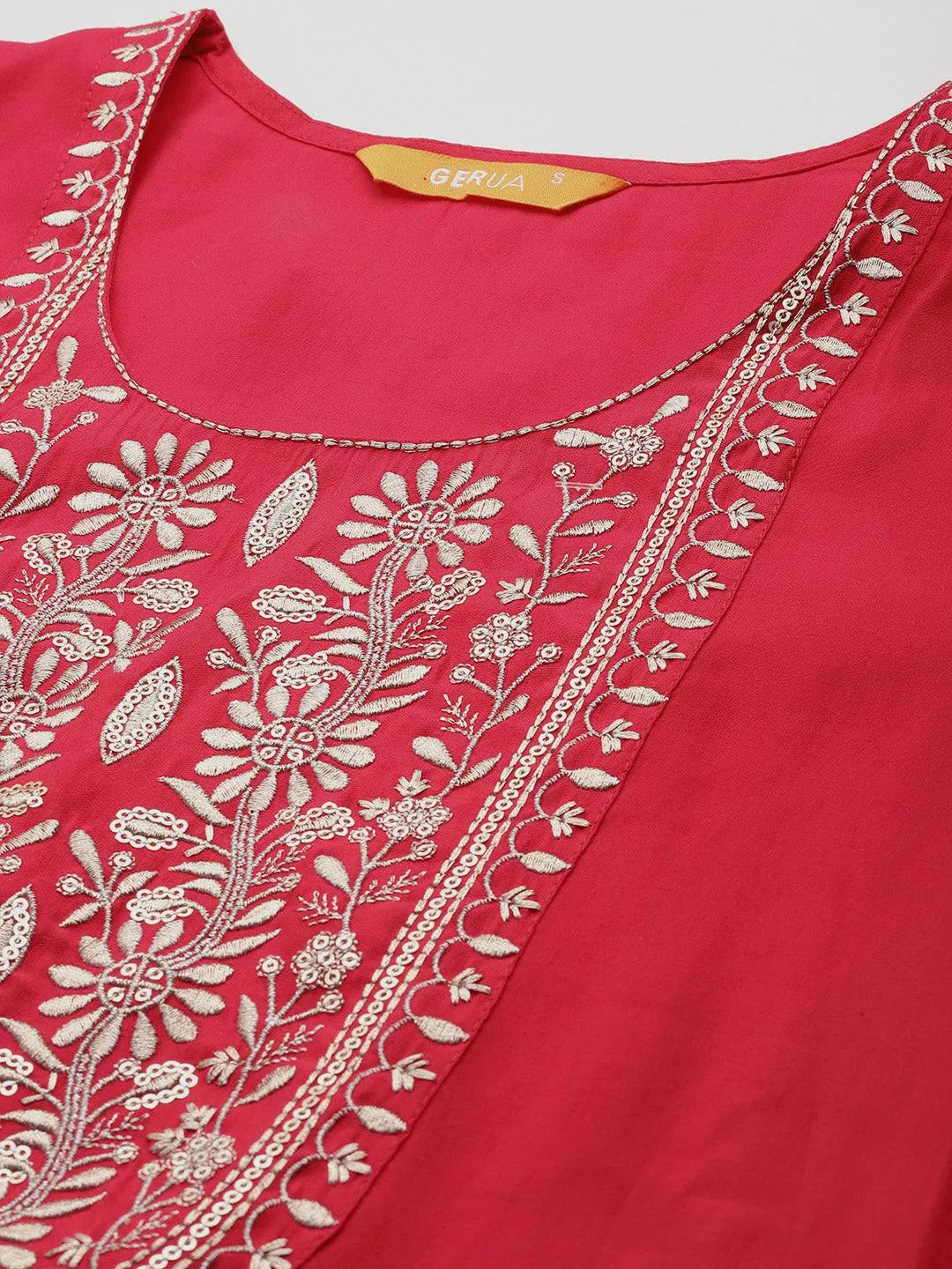 Anouk Pink Yoke Design Silk Blend Straight Suit With Dupatta