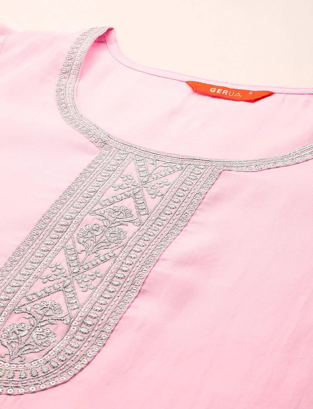 Anouk Pink Yoke Design Silk Blend Straight Suit With Dupatta