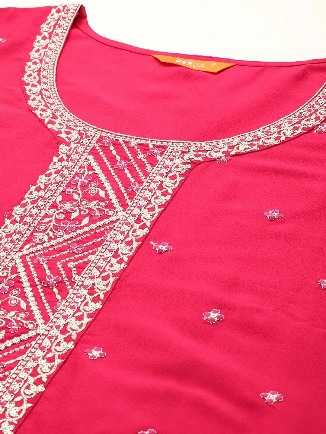 Anouk Pink Yoke Design Silk Blend Straight Suit With Dupatta