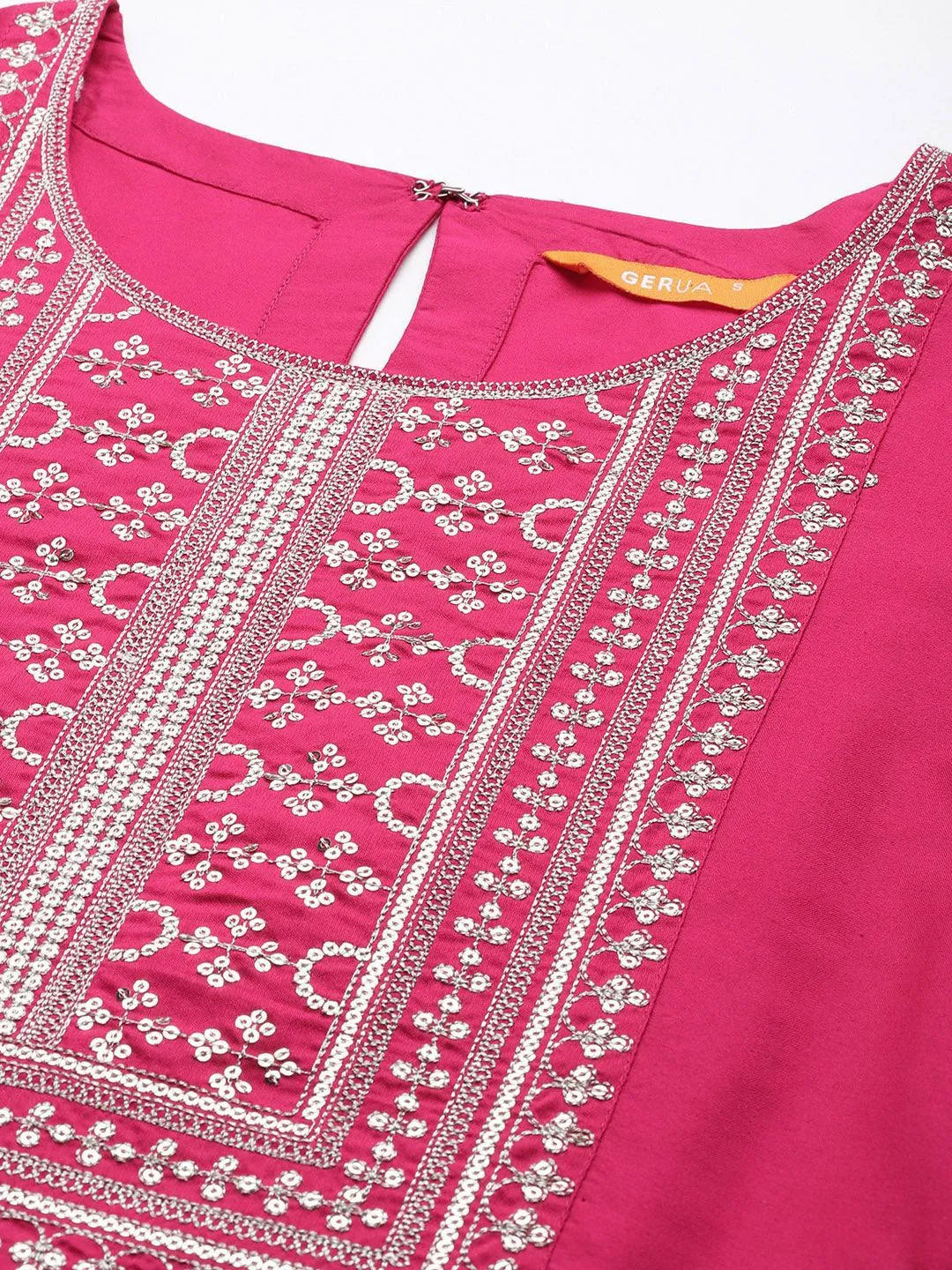 Anouk Pink Yoke Design Silk Blend Straight Suit With Dupatta