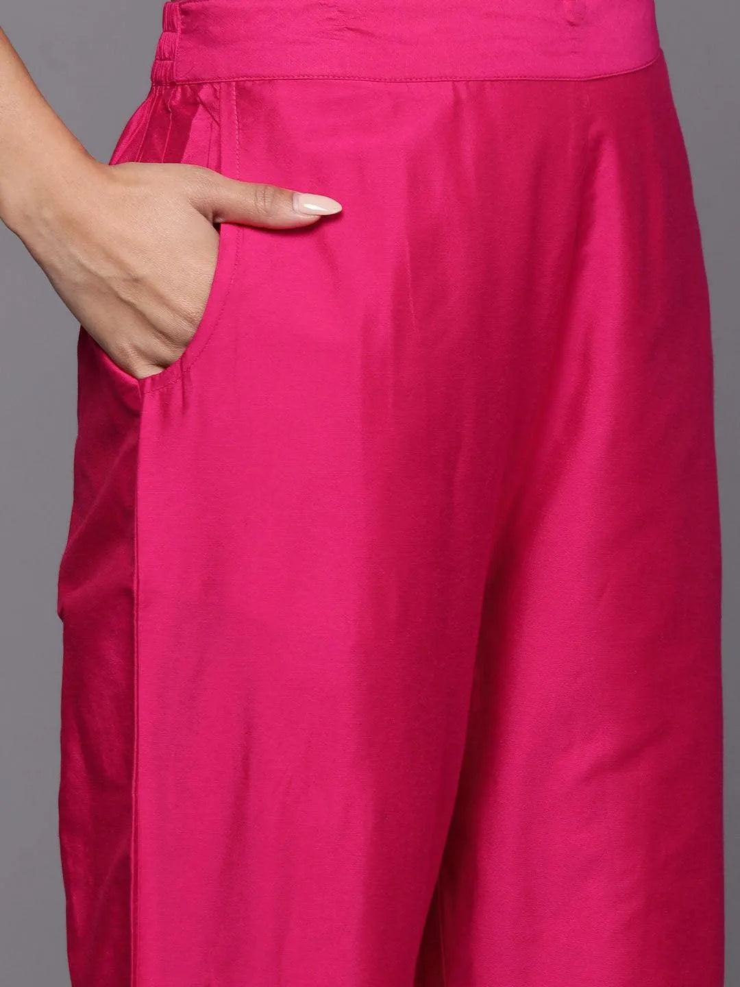 Anouk Pink Yoke Design Silk Blend Straight Suit With Dupatta