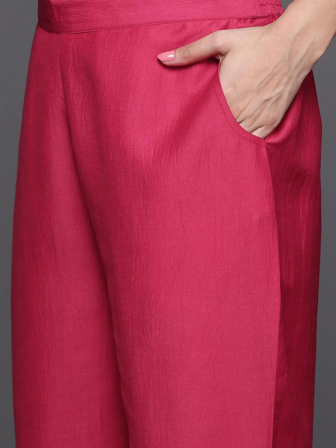 Anouk Pink Yoke Design Silk Blend Straight Suit With Dupatta