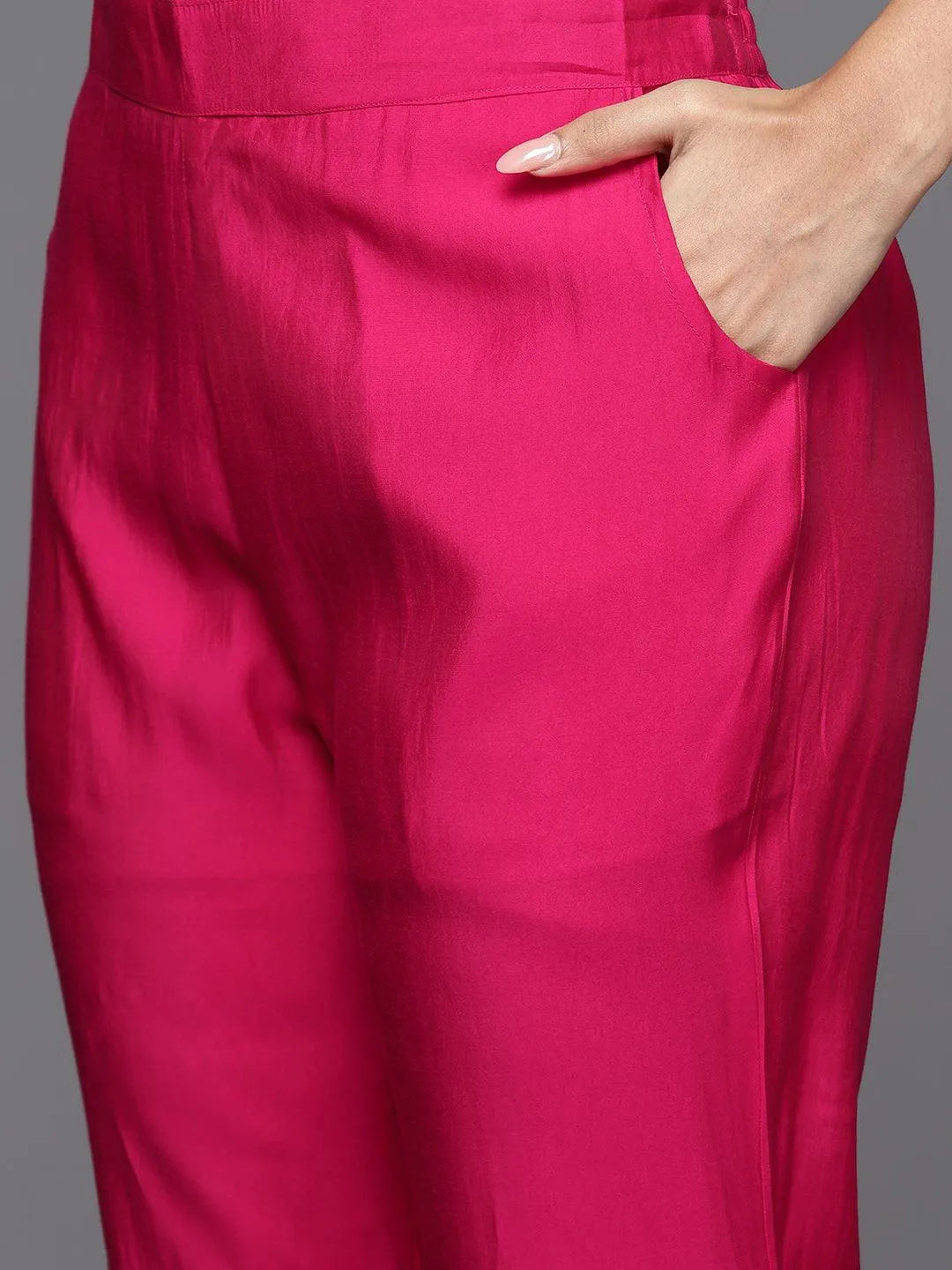 Anouk Pink Yoke Design Silk Blend Straight Suit With Dupatta