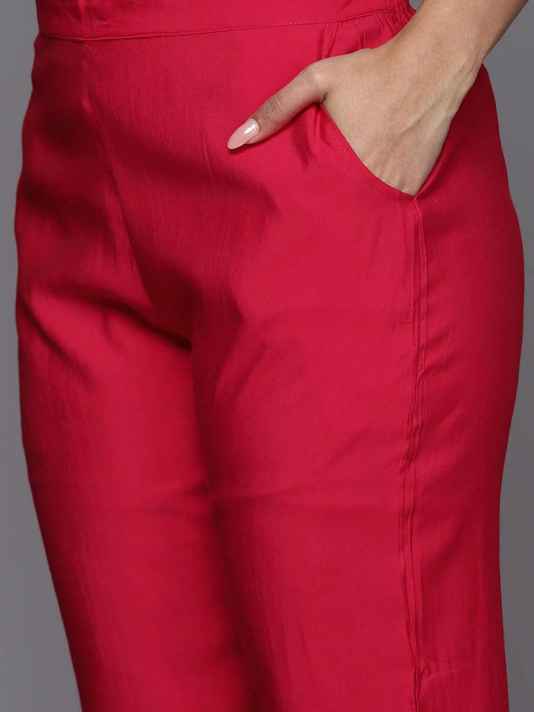 Anouk Pink Yoke Design Silk Blend Straight Suit With Dupatta