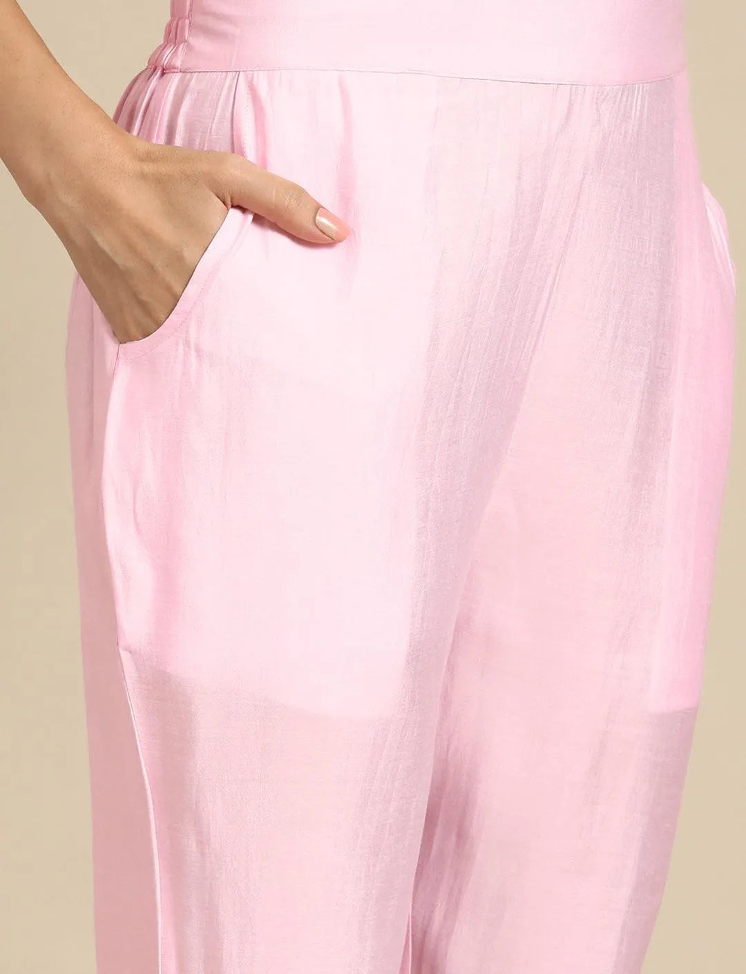 Anouk Pink Yoke Design Silk Blend Straight Suit With Dupatta