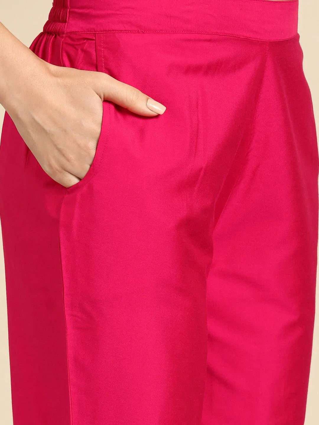 Anouk Pink Yoke Design Silk Blend Straight Suit With Dupatta