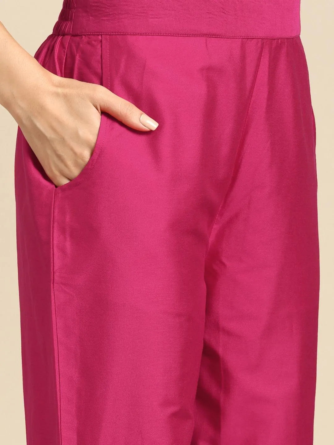 Anouk Pink Yoke Design Silk Blend Straight Suit With Dupatta