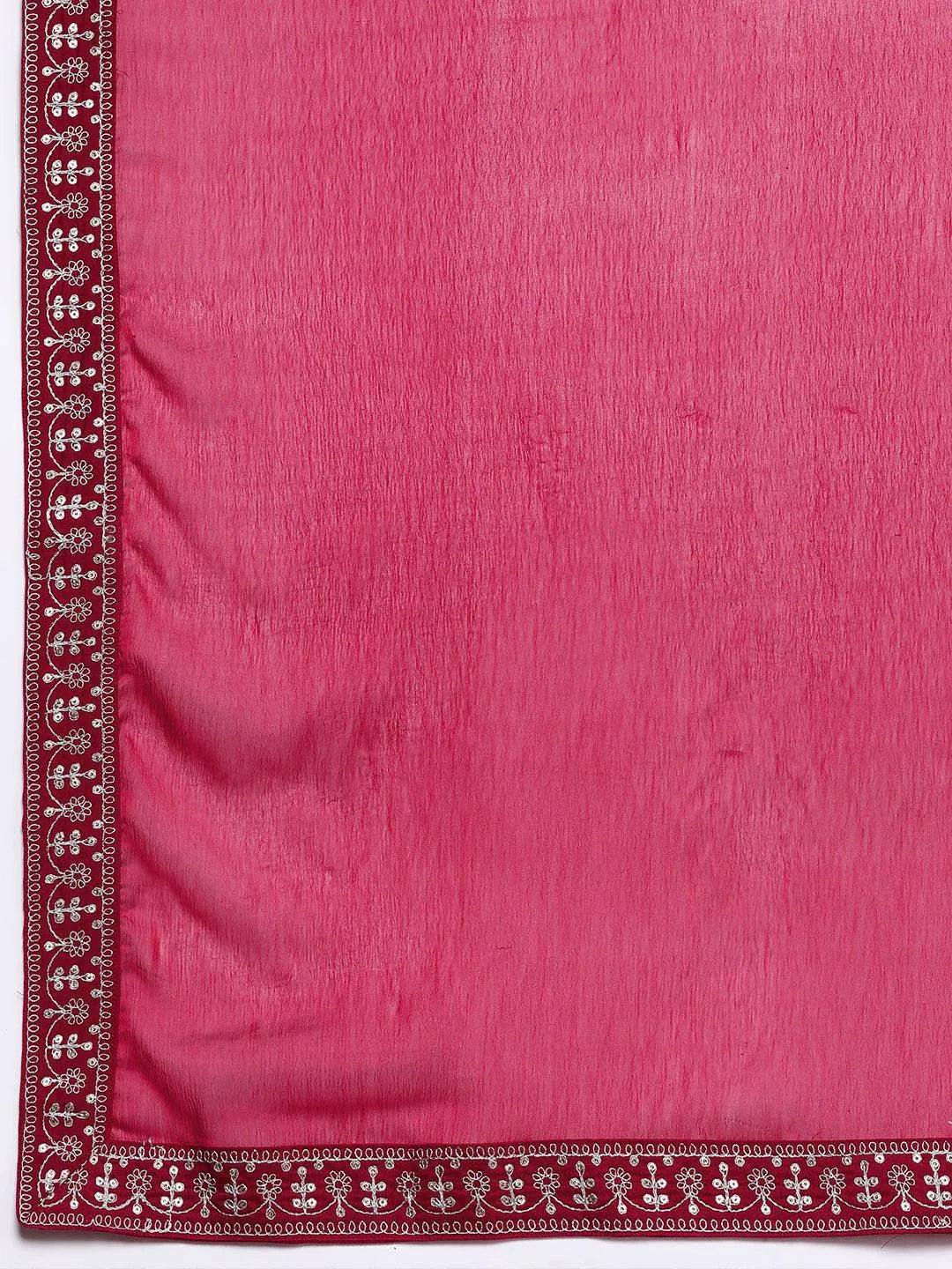 Anouk Pink Yoke Design Silk Blend Straight Suit With Dupatta