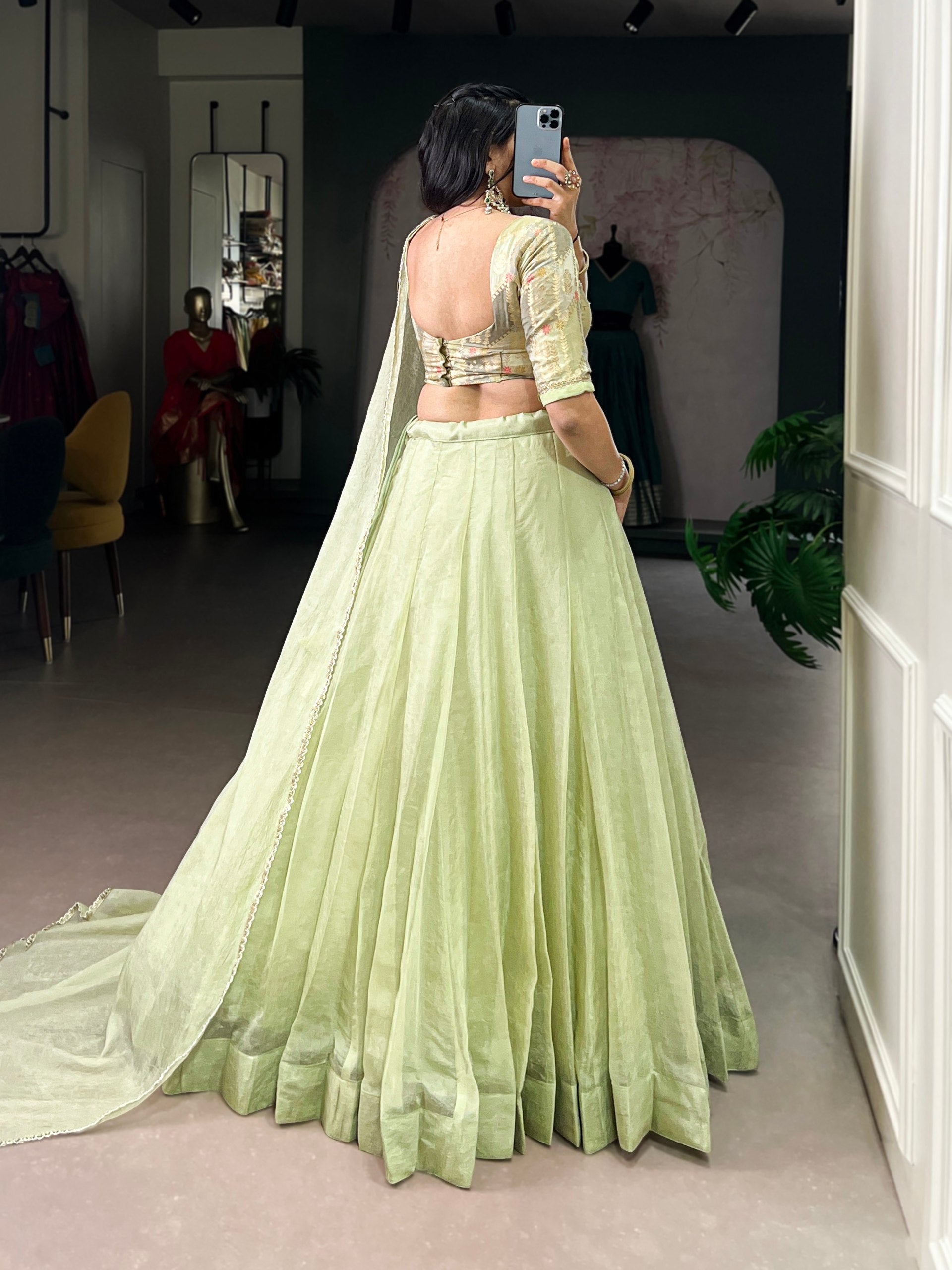 Pista Allen Crush Stitched Lehenga Choli Set with Sequins & Beads Work Blouse and Designer Lace Dupatta – Ready to Wear