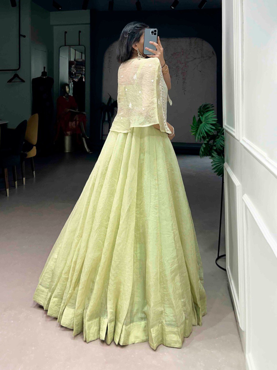 Pista Crush Lehenga Set with Designer Koti