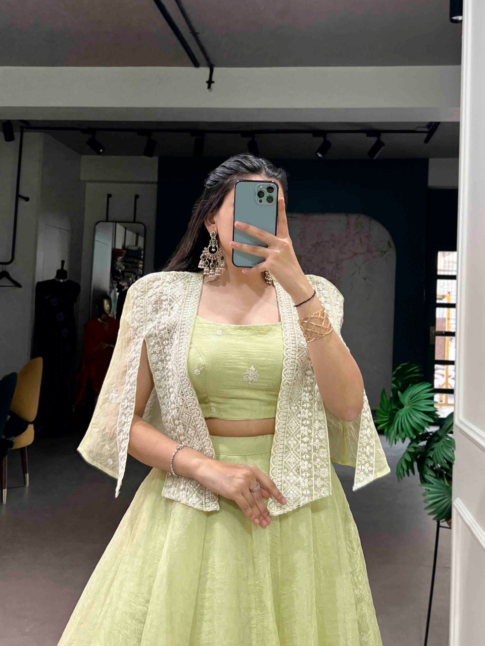 Pista Crush Lehenga Set with Designer Koti