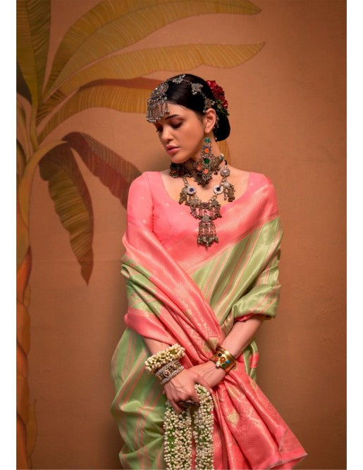 Pista Elegant Banarasi Silk Blend Saree with Unstitched Blouse