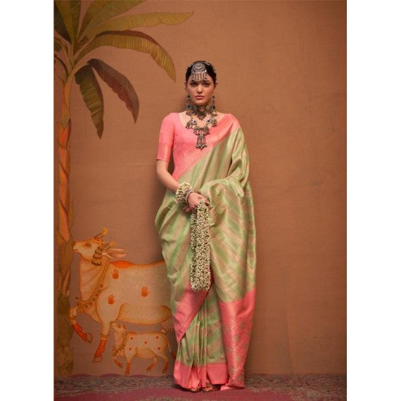 Pista Elegant Banarasi Silk Blend Saree with Unstitched Blouse
