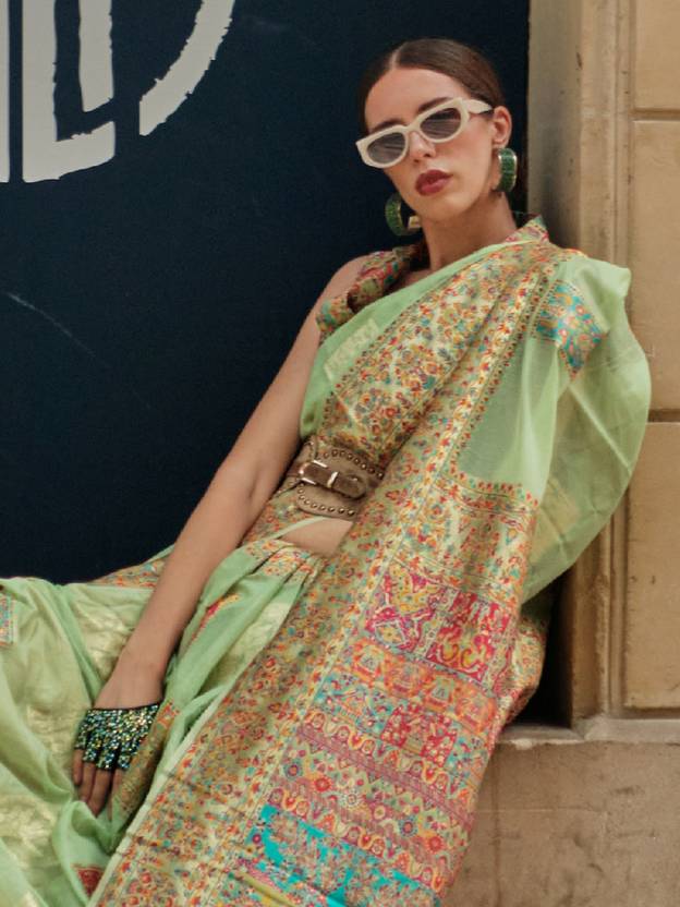 Pista Elegant Banarasi Silk Blend Woven Saree with Unstitched Blouse Piece