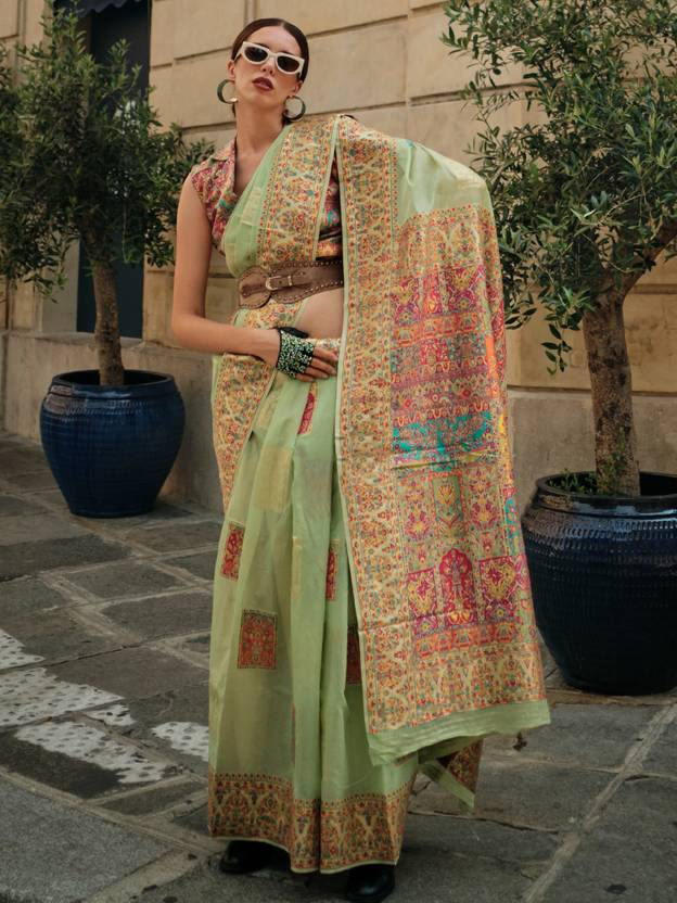 Pista Elegant Banarasi Silk Blend Woven Saree with Unstitched Blouse Piece