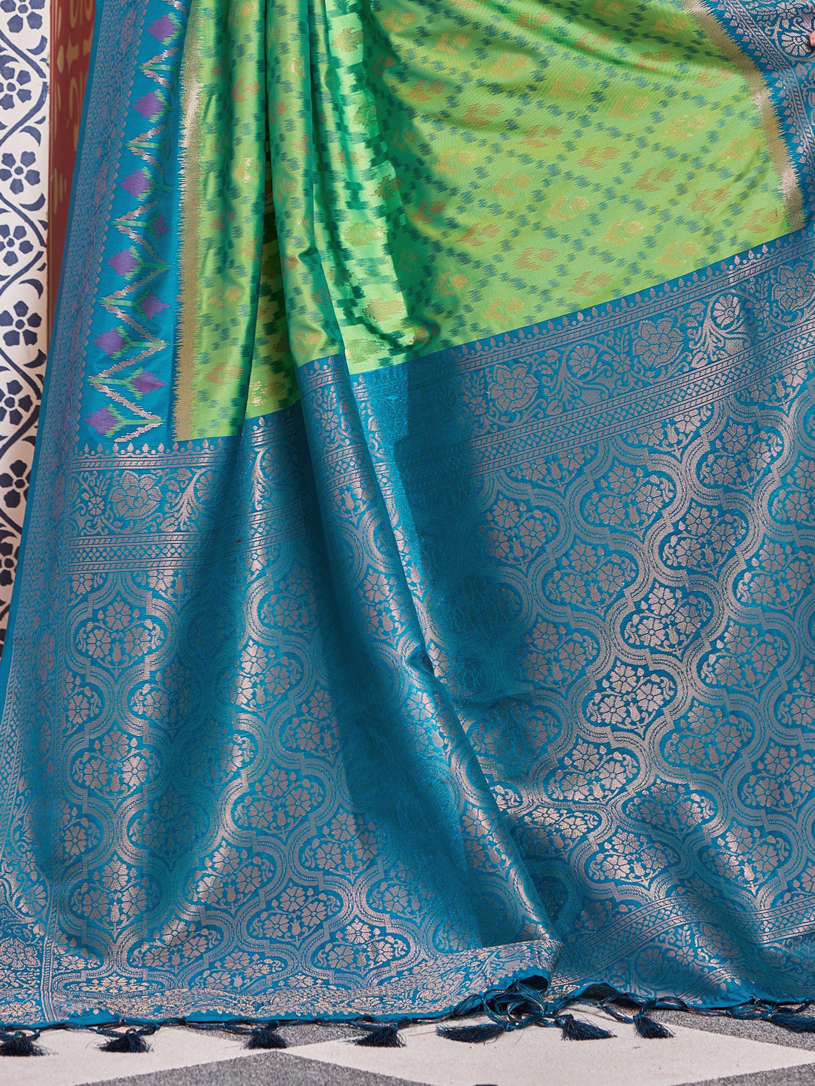 Pista Elegant Banarasi Tissue Silk Saree with Zari Woven Design