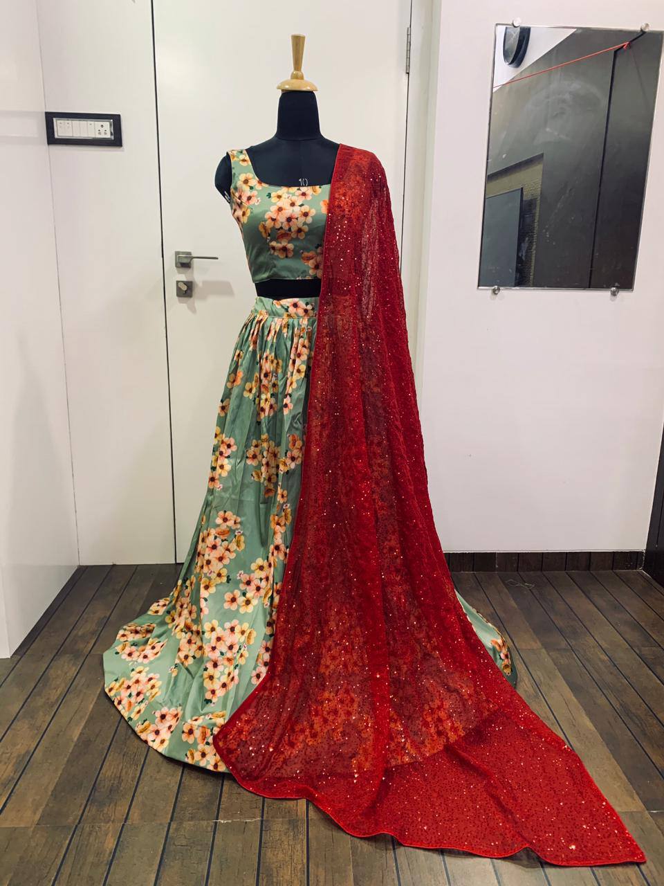 Pista Elegant Digital Print Lehenga Set
