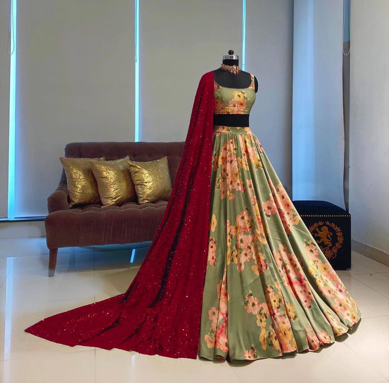 Pista Elegant Digital Print Lehenga Set