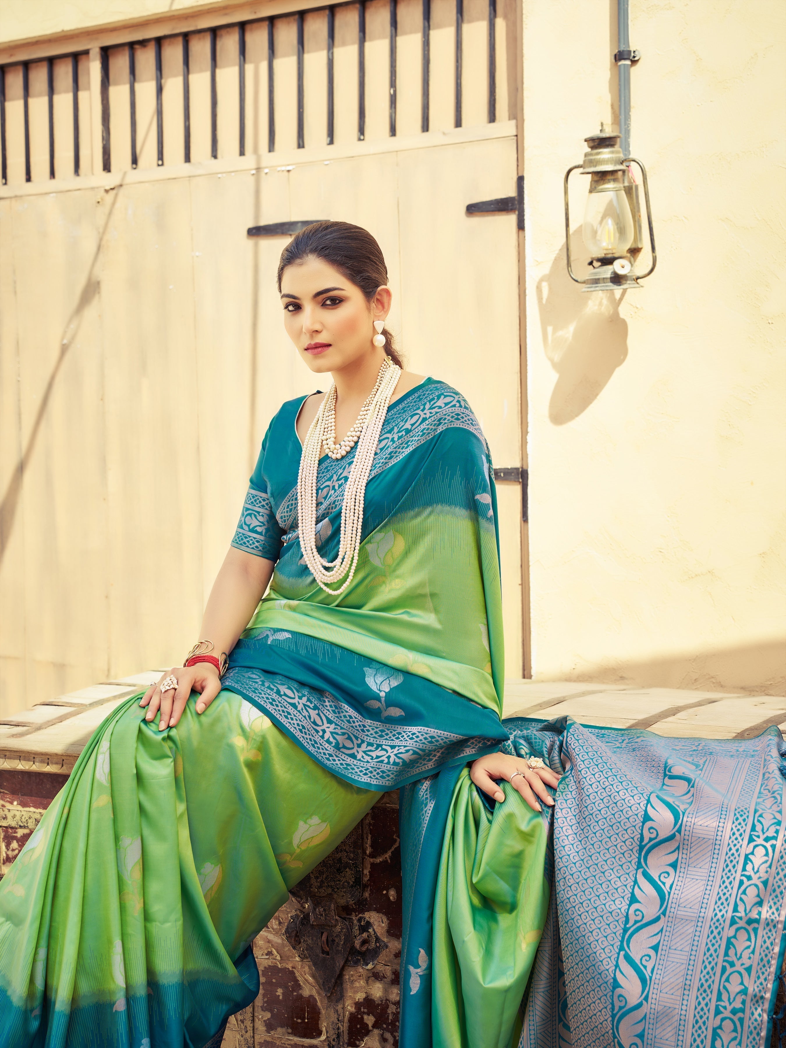 Pista Elegant Zari Woven Cotton Slub Saree with Georgette Blouse