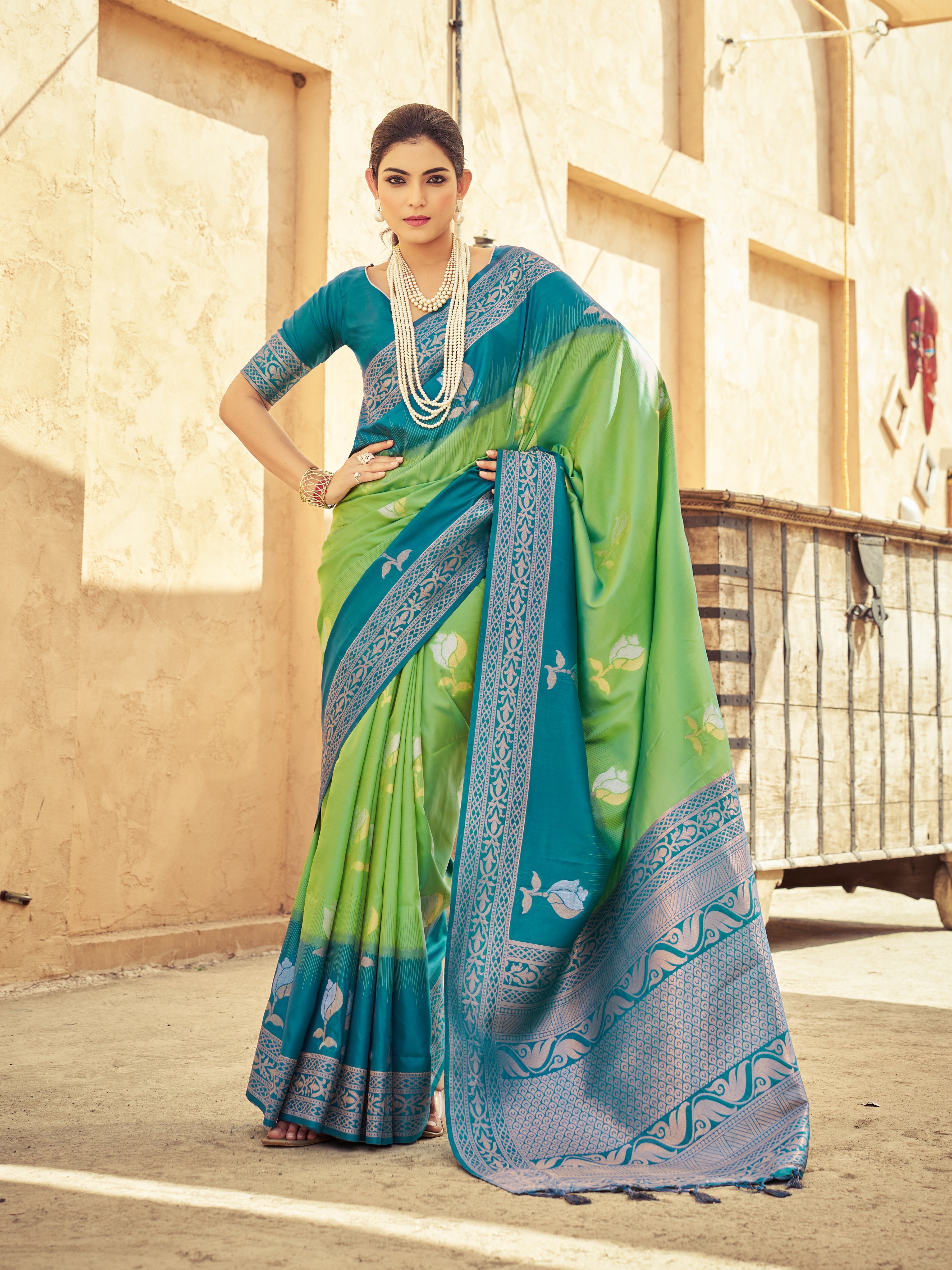 Pista Elegant Zari Woven Cotton Slub Saree with Georgette Blouse