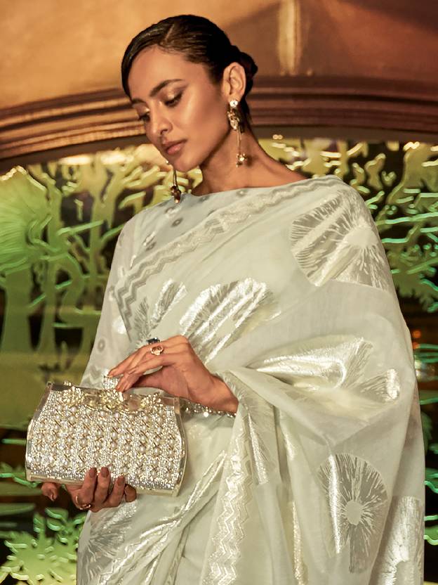 Pista Banarasi Silk Unstitched Saree with Designer Border