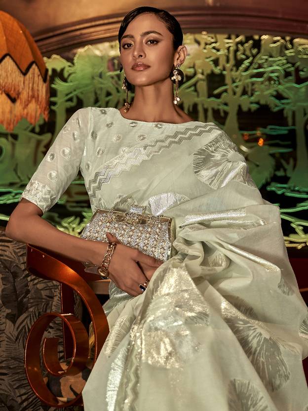 Pista Banarasi Silk Unstitched Saree with Designer Border