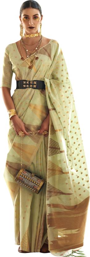 Pista Embroidered Banarasi Tissue Saree with Tassels