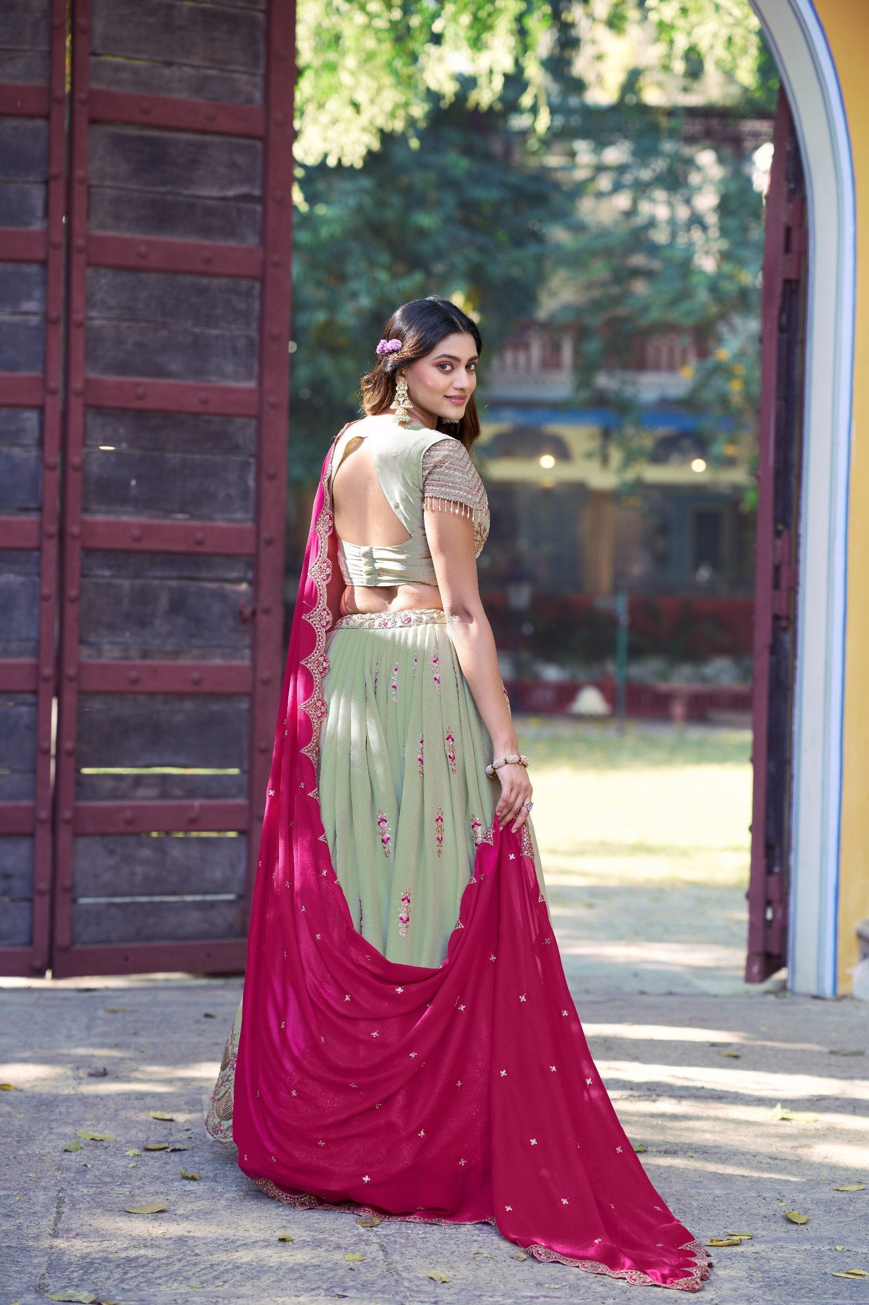 Pista Georgette Embroidered Lehenga
