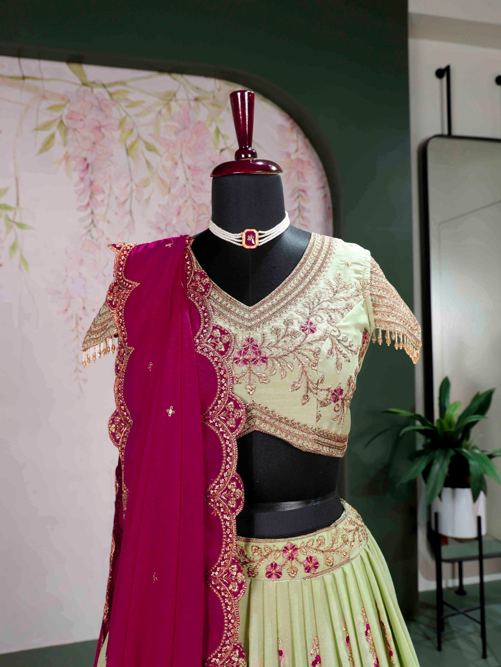 Pista Georgette Embroidered Lehenga