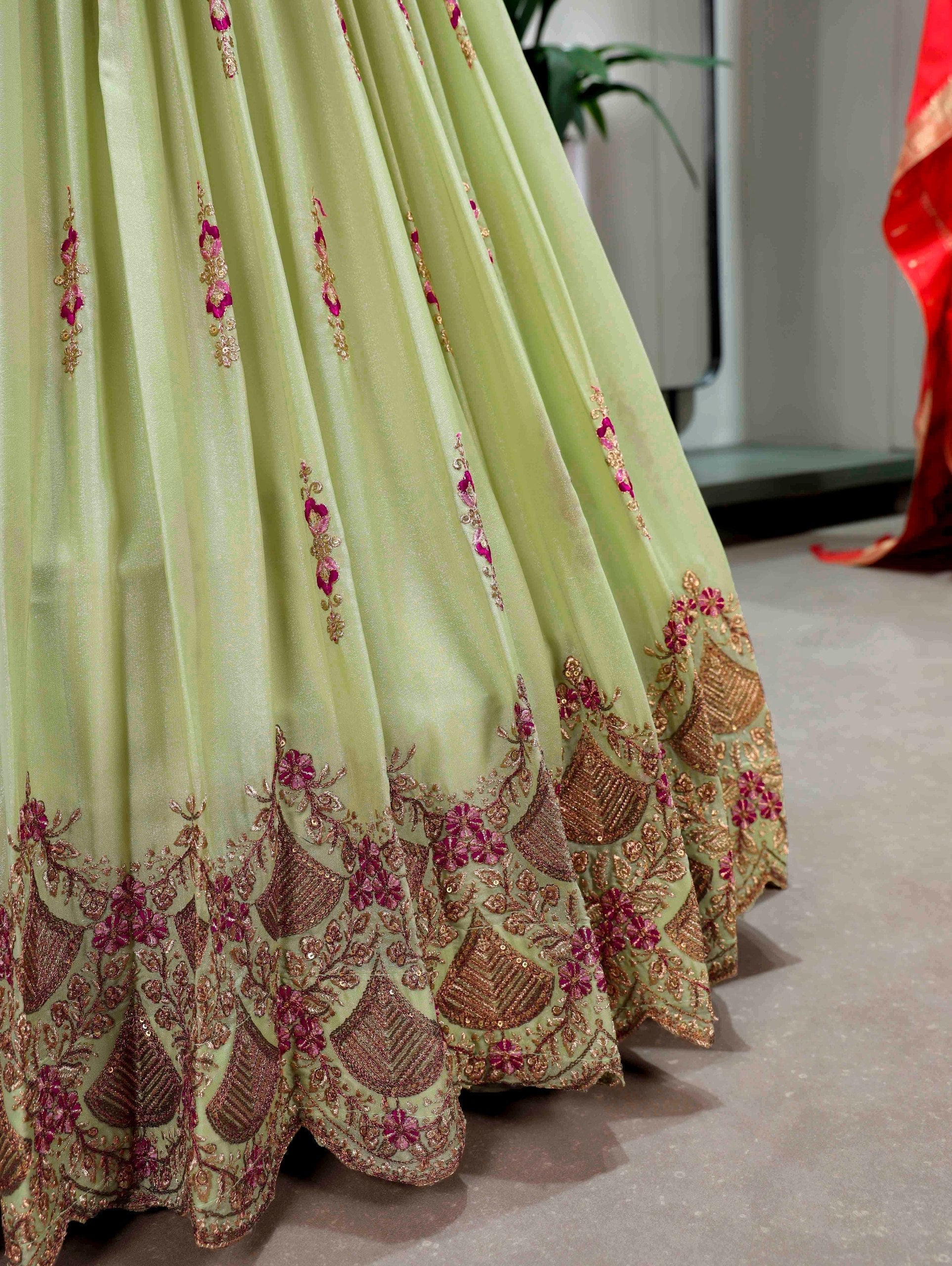 Pista Georgette Embroidered Lehenga
