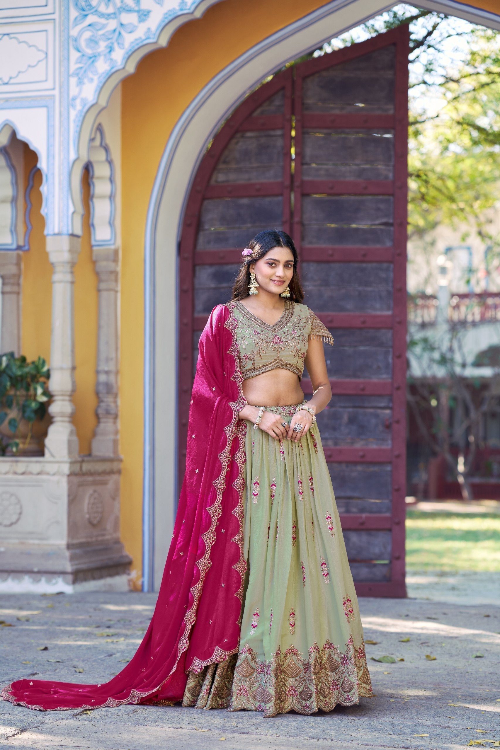Pista Georgette Embroidered Lehenga