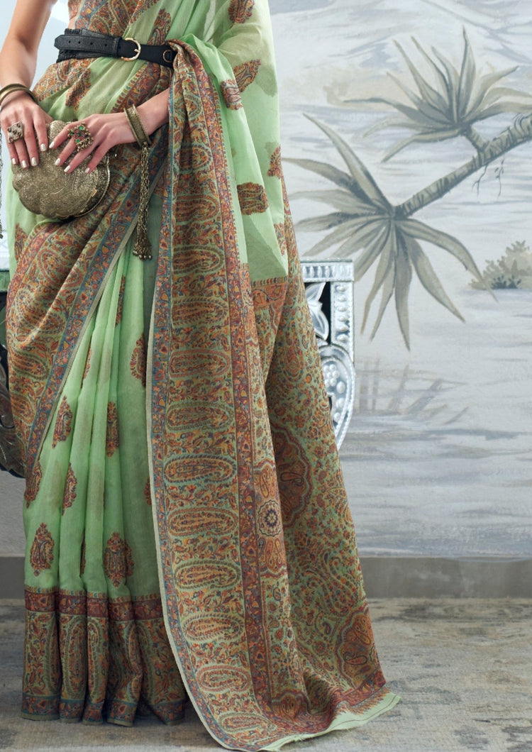 Pista Graceful Silk Saree with Unstitched Blouse Piece Elegant Ethnic Wear