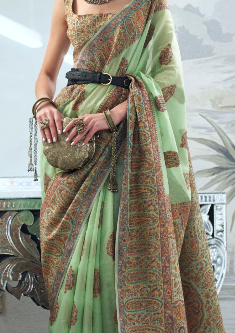 Pista Graceful Silk Saree with Unstitched Blouse Piece Elegant Ethnic Wear