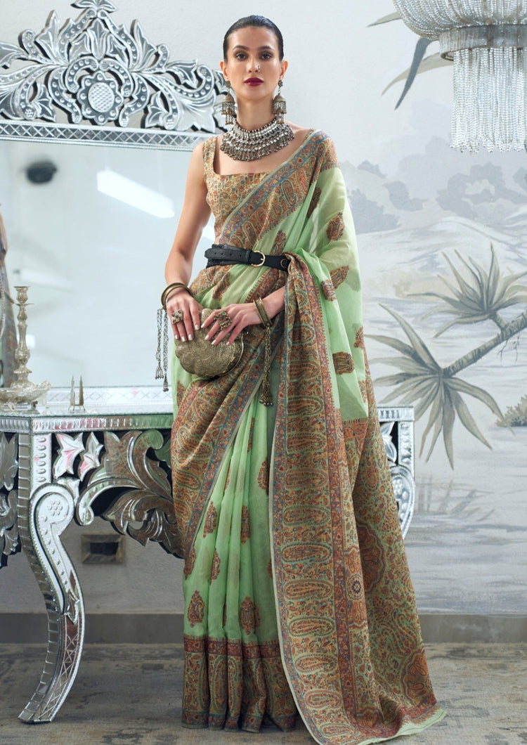 Pista Graceful Silk Saree with Unstitched Blouse Piece Elegant Ethnic Wear