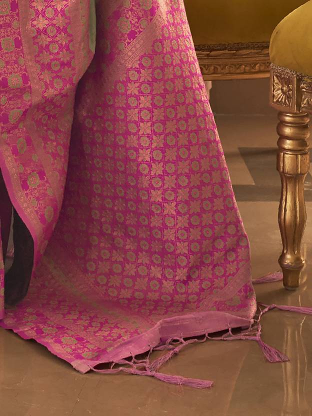 Pista Graceful Woven Banarasi Silk Blend Saree with Tassel Detailing