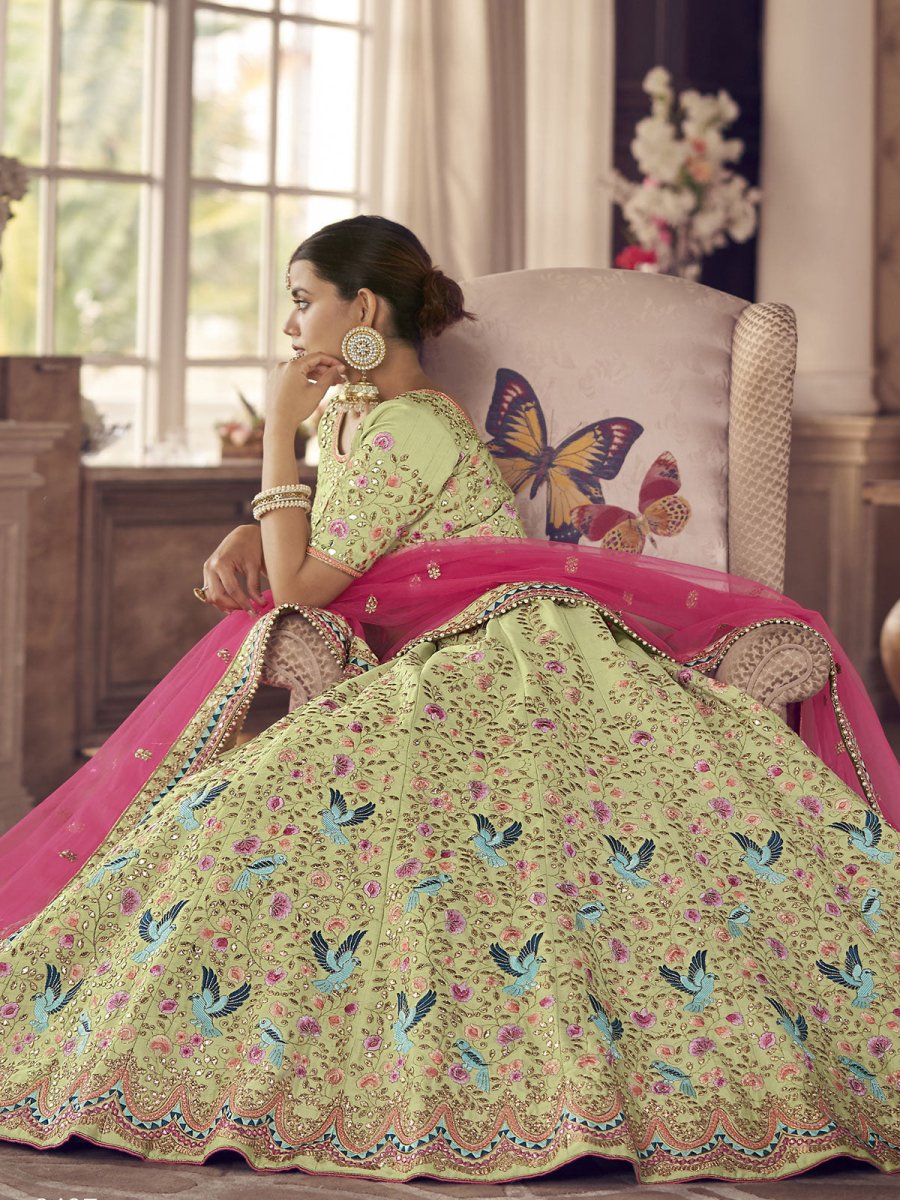 Pista Green Art Silk Partywear Lehenga Choli