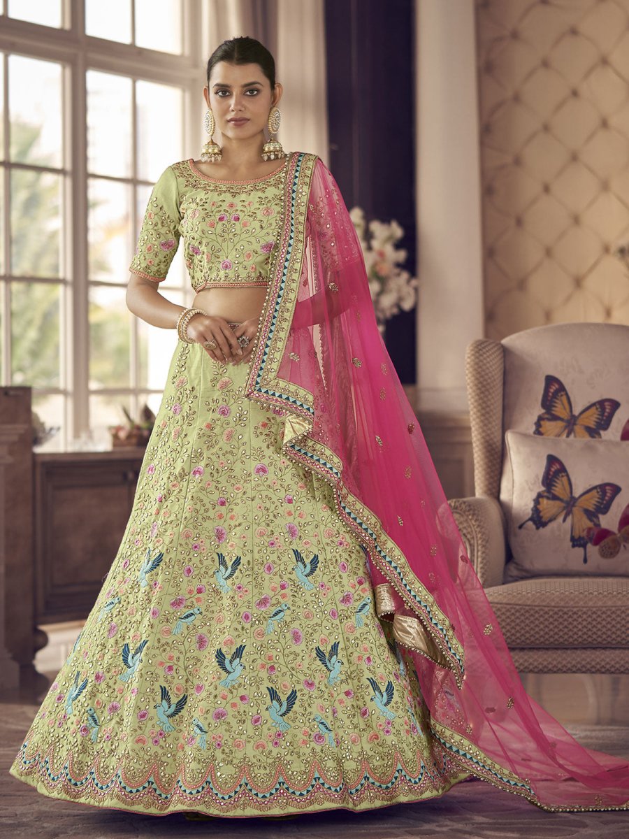 Pista Green Art Silk Partywear Lehenga Choli
