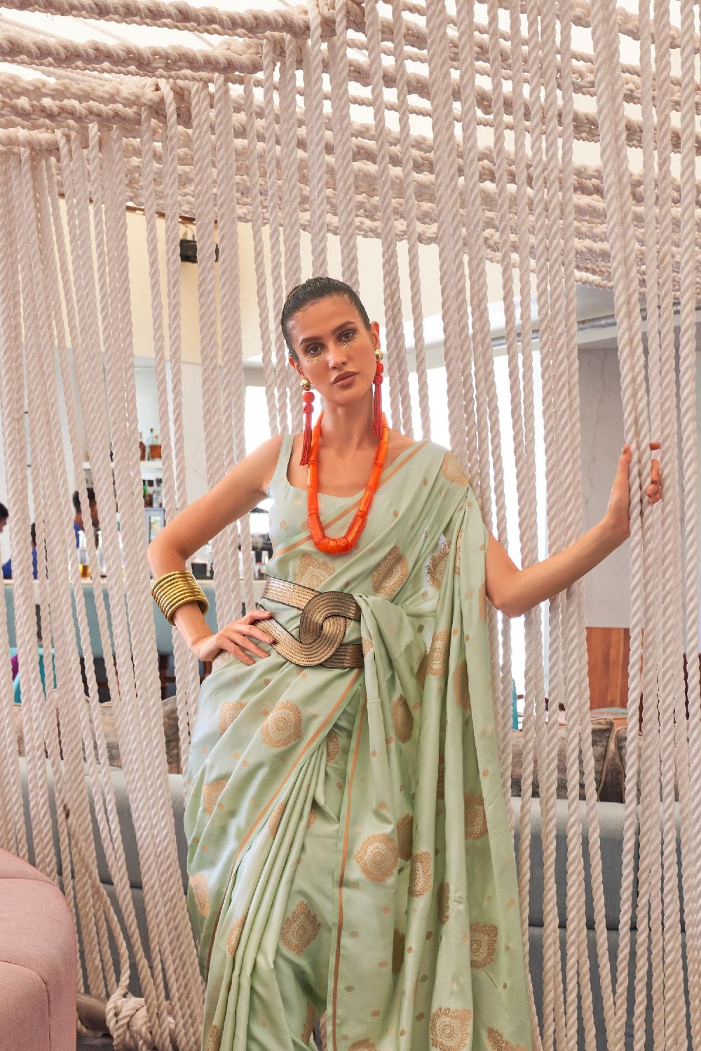 Pista Luxurious Pure Silk Banarasi Saree with Unstitched Blouse Piece