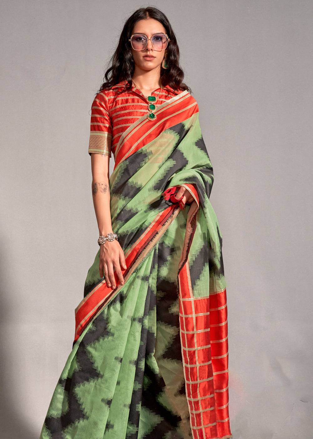 Pista Regal Banarasi Blended Silk Saree – Timeless Elegance for Grand Occasions