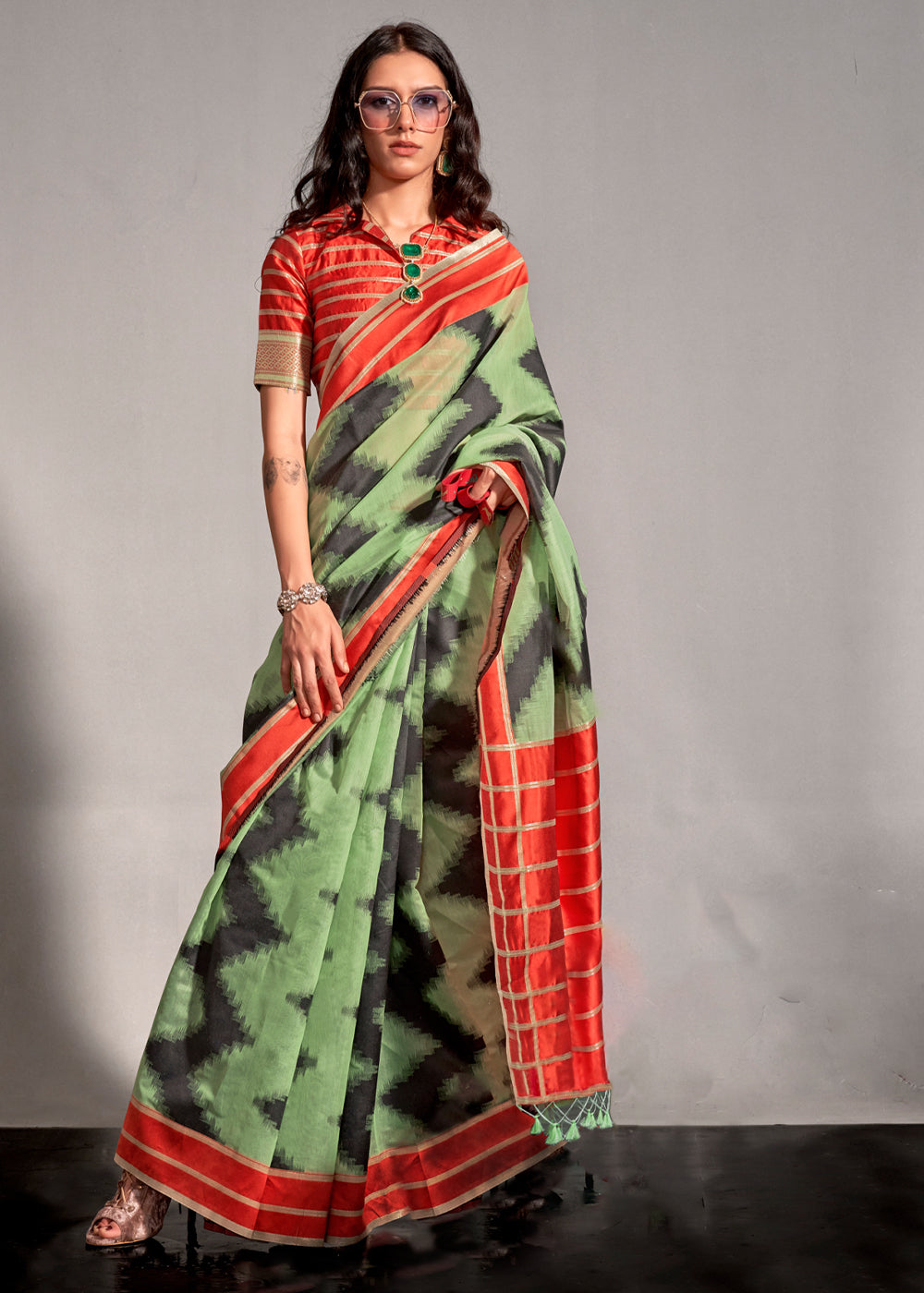 Pista Regal Banarasi Blended Silk Saree – Timeless Elegance for Grand Occasions
