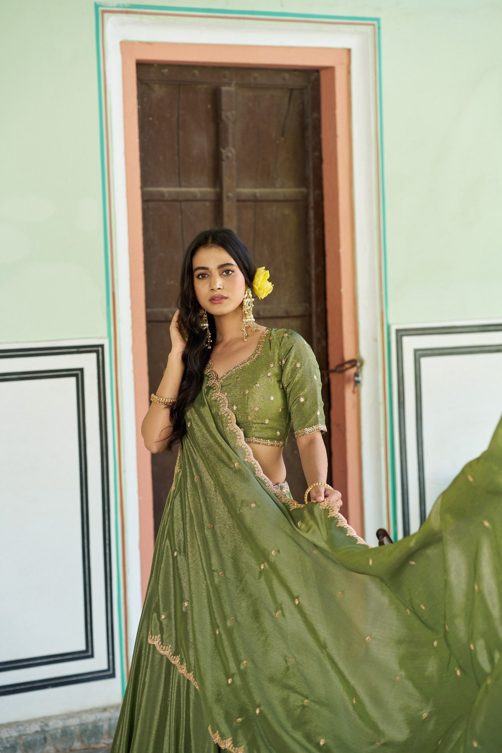 Pista Silk Embroidered Lehenga